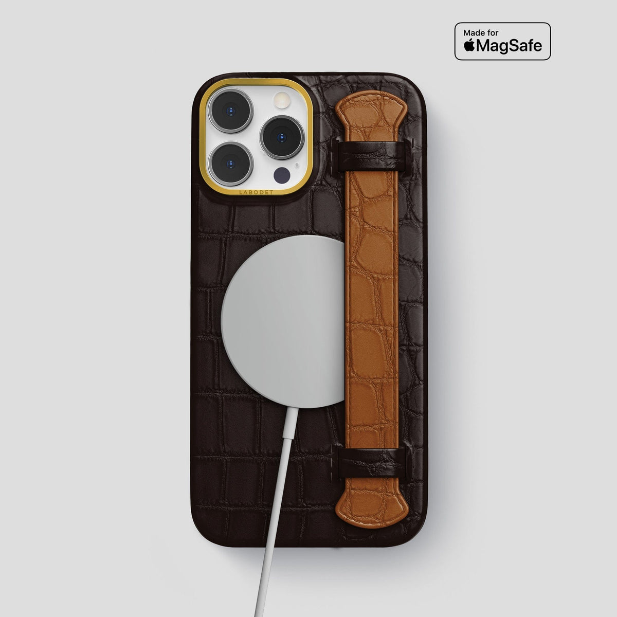 Dark-Brown-Honey iPhone 15 Pro Max Strap Case Alligator with Gold Metal -4 | Dark-Brown-Honey-Gold