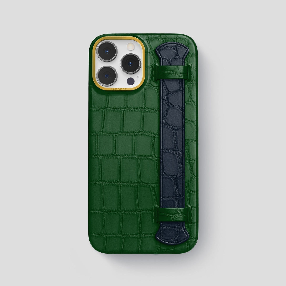 Forest-Green-Navy-Blue iPhone 15 Pro Max Strap Case Alligator with Gold Metal -1 | Forest-Green-Navy-Blue-Gold