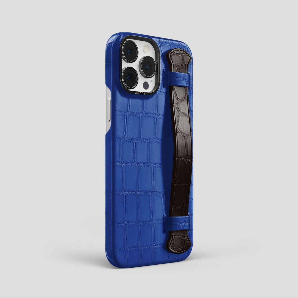Royal-Blue-Dark-Brown iPhone 15 Pro Max Strap Case Alligator with Black Metal -2 | Royal-Blue-Dark-Brown-Black