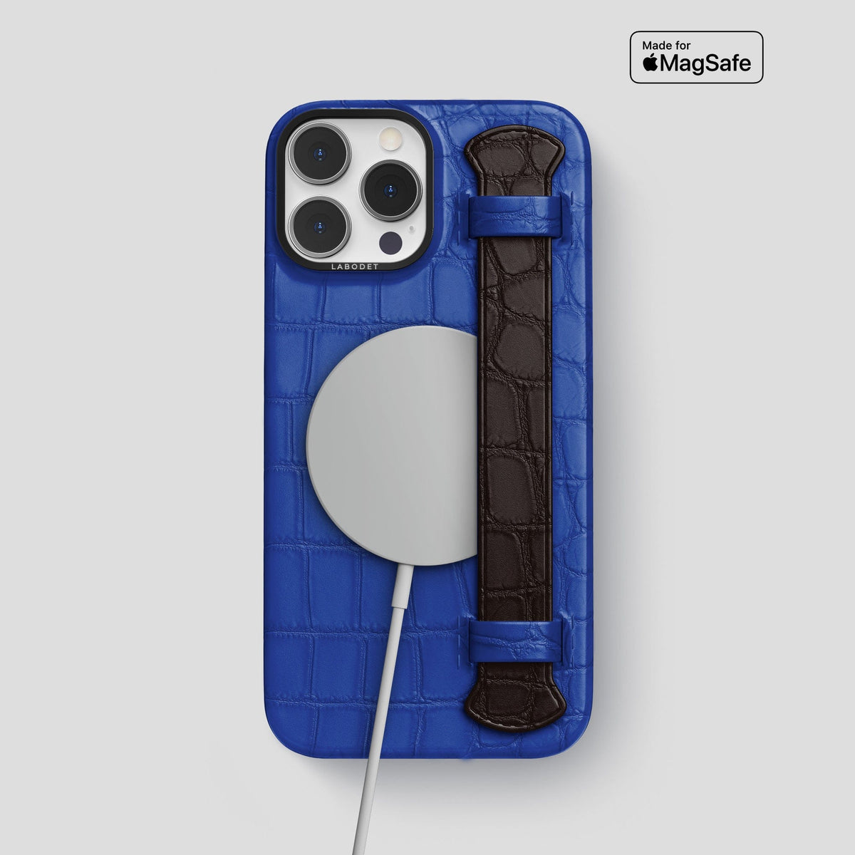 Royal-Blue-Dark-Brown iPhone 15 Pro Max Strap Case Alligator with Black Metal -4 | Royal-Blue-Dark-Brown-Black