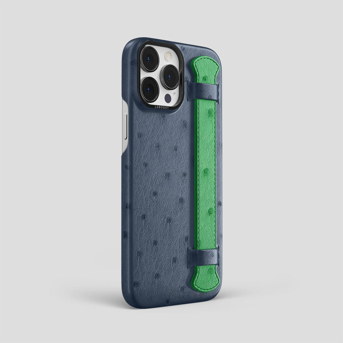 Navy-Blue-Kentucky-Green iPhone 15 Pro Max Handle Case Colore Ostrich with Black Metal -2 | Navy-Blue-Kentucky-Green-Black