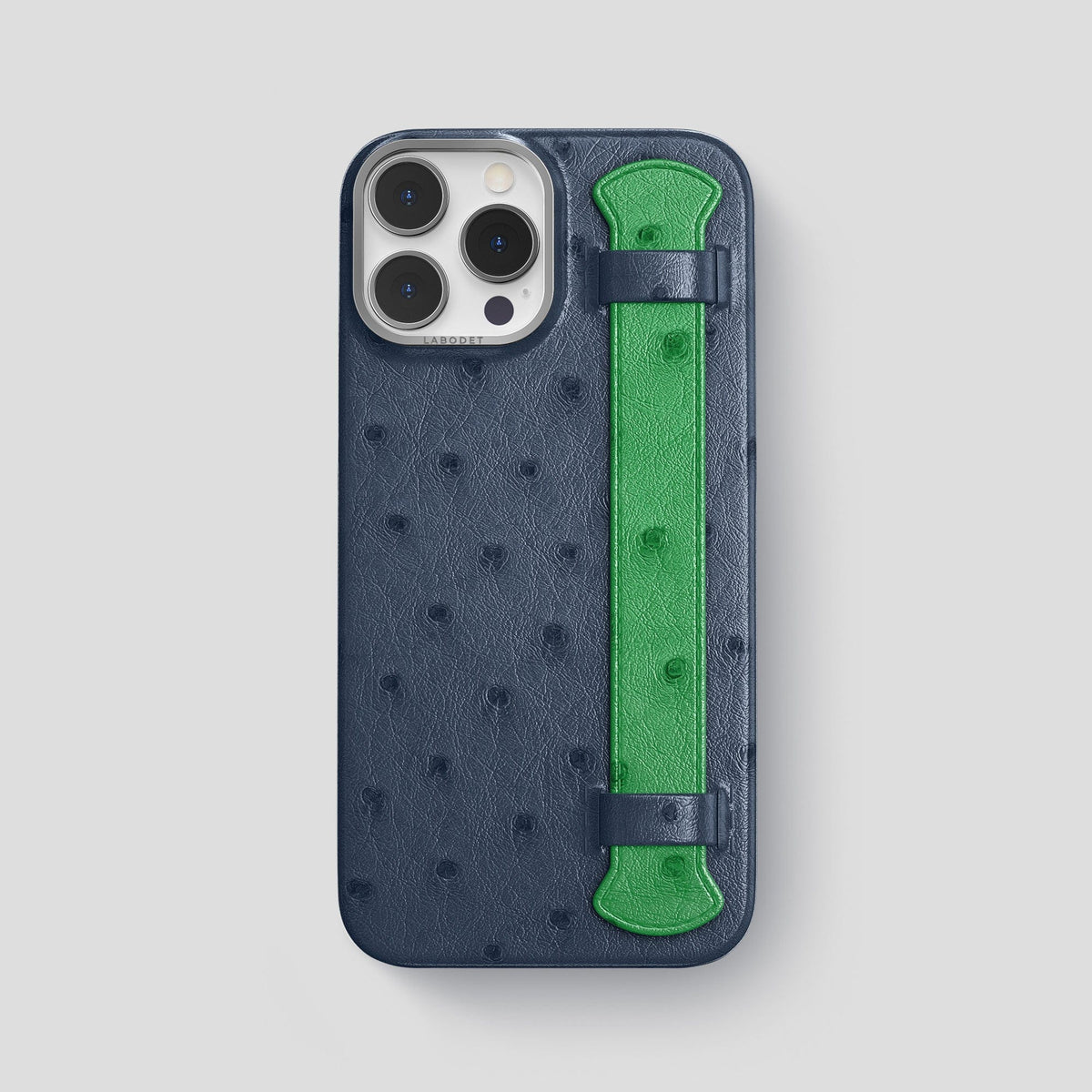 Navy-Blue-Kentucky-Green iPhone 14 Pro Max Handle Case Colore Ostrich with Steel Metal -1 | Navy-Blue-Kentucky-Green-Steel