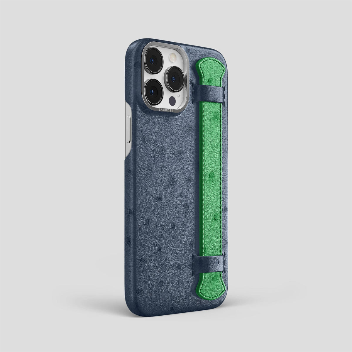 Navy-Blue-Kentucky-Green iPhone 14 Pro Max Handle Case Colore Ostrich with Steel Metal -2 | Navy-Blue-Kentucky-Green-Steel