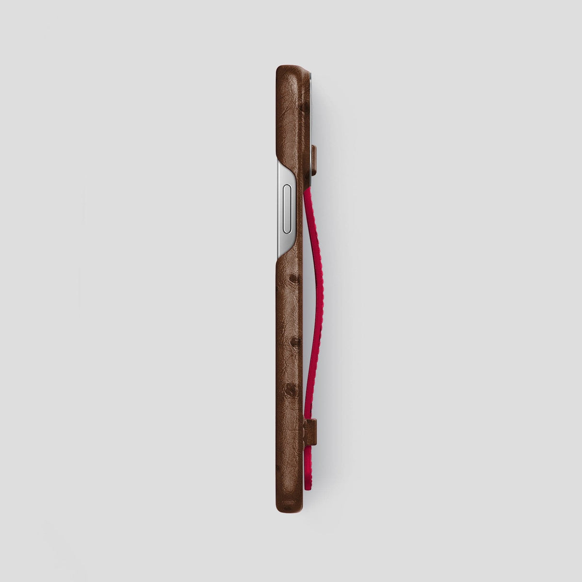 Chocolate-Bordeaux iPhone 14 Pro Max Handle Case Colore Ostrich with Steel Metal -3 | Chocolate-Bordeaux-Steel