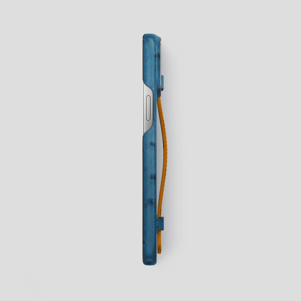Blue-Jeans-Chestnut iPhone 14 Pro Max Handle Case Colore Ostrich with Steel Metal -3 | Blue-Jeans-Chestnut-Steel