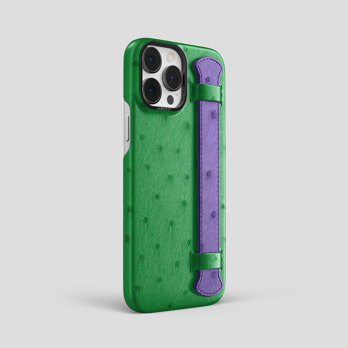 Kentucky-Green-Purple iPhone 14 Pro Max Handle Case Colore Ostrich with Black Metal -2 | Kentucky-Green-Purple-Black