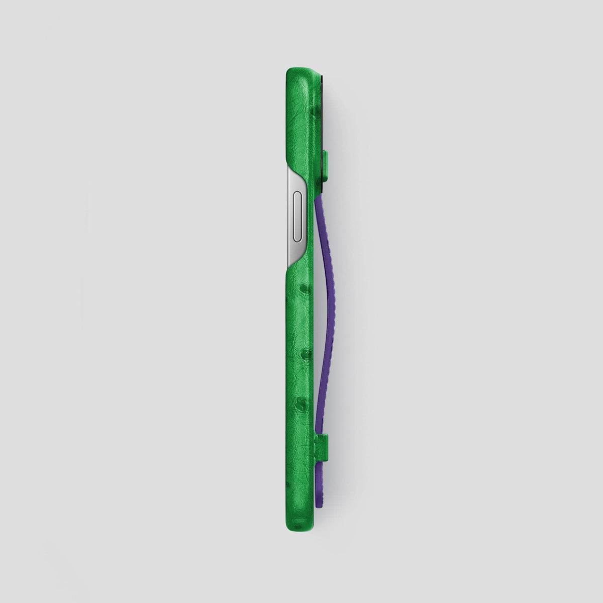 Kentucky-Green-Purple iPhone 14 Pro Max Handle Case Colore Ostrich with Black Metal -3 | Kentucky-Green-Purple-Black