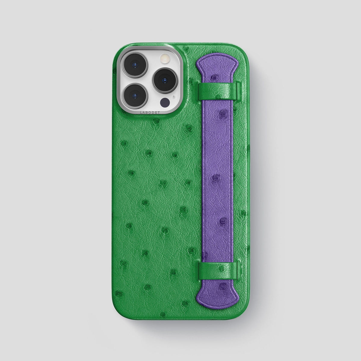 Kentucky-Green-Purple iPhone 14 Pro Max Handle Case Colore Ostrich with Steel Metal -1 | Kentucky-Green-Purple-Steel