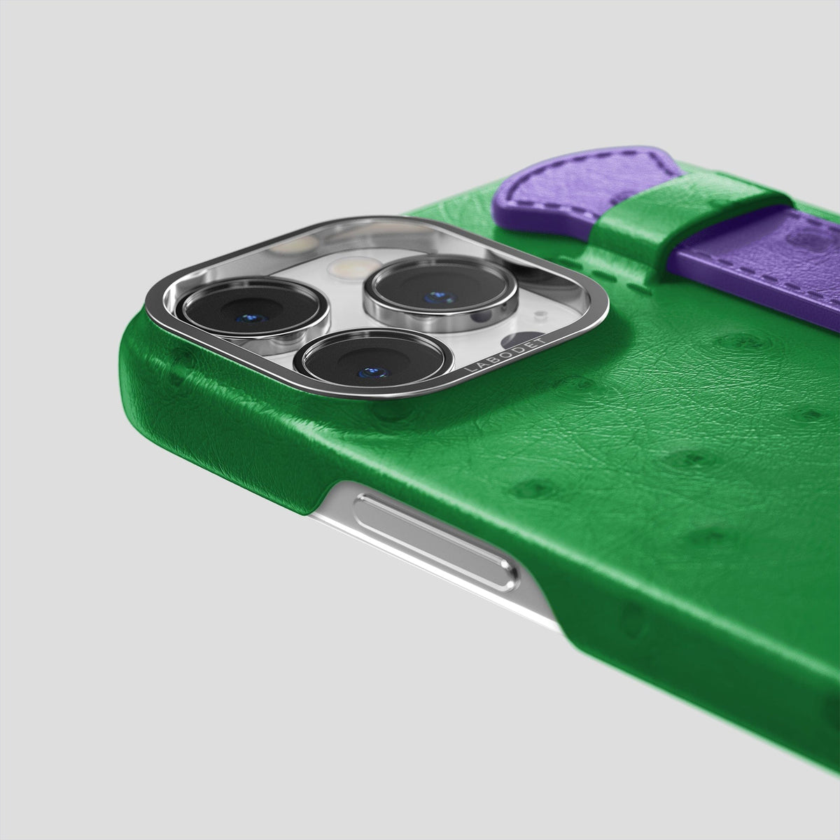 Kentucky-Green-Purple iPhone 15 Pro Max Handle Case Colore Ostrich with Steel Metal -6 | Kentucky-Green-Purple-Steel
