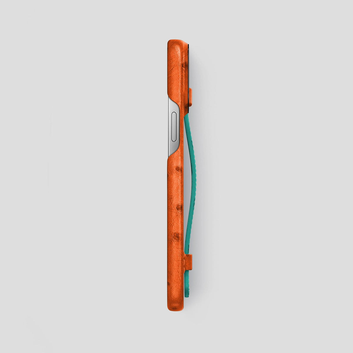 Orange-Turquoise iPhone 15 Pro Max Handle Case Colore Ostrich with Black Metal -3 | Orange-Turquoise-Black