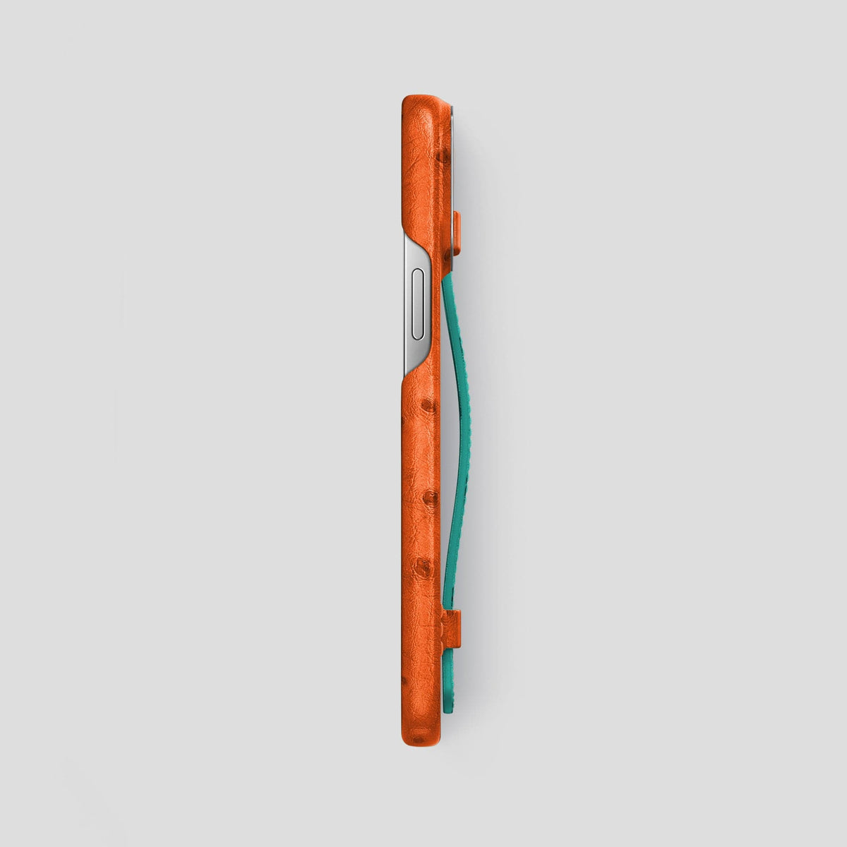 Orange-Turquoise iPhone 14 Pro Max Handle Case Colore Ostrich with Steel Metal -3 | Orange-Turquoise-Steel