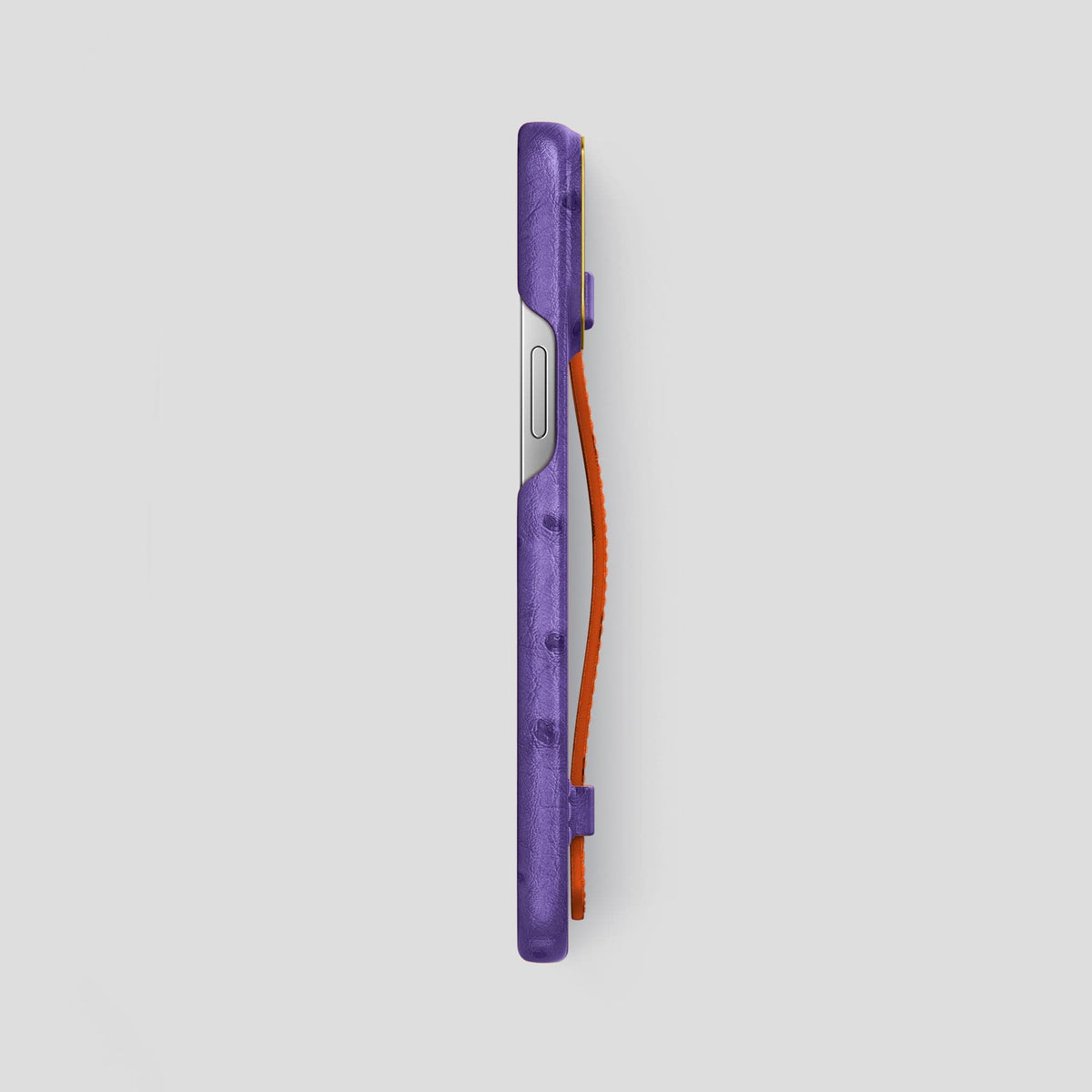 Purple-Orange iPhone 14 Pro Max Handle Case Colore Ostrich with Gold Metal -1 | Purple-Orange-Gold