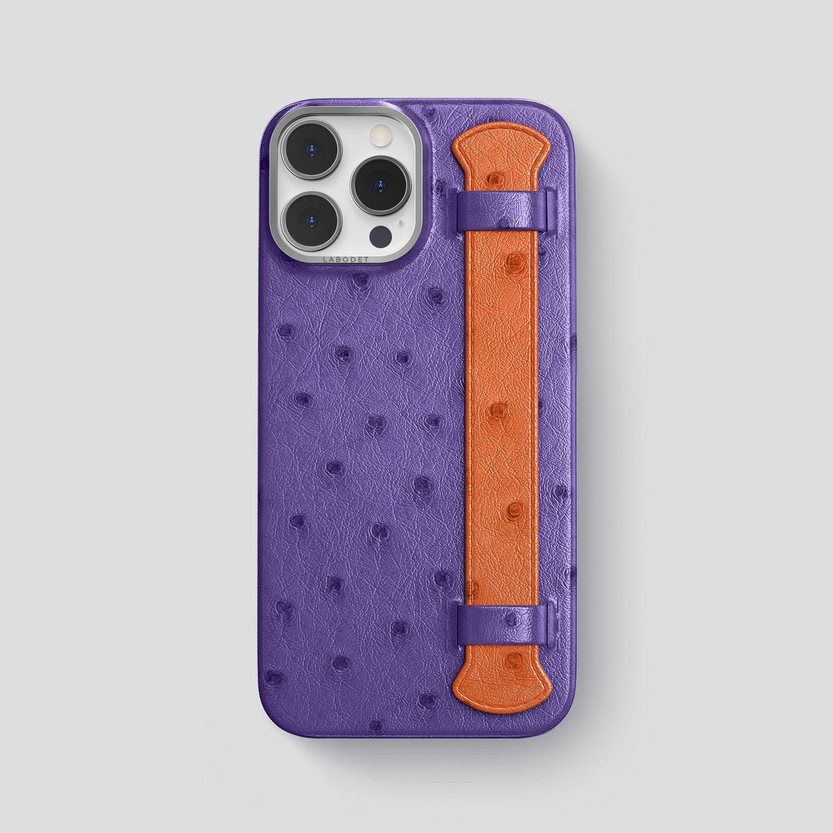 Purple-Orange iPhone 14 Pro Max Handle Case Colore Ostrich with Steel Metal -1 | Purple-Orange-Steel