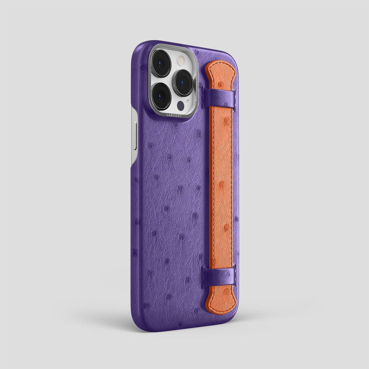 Purple-Orange iPhone 15 Pro Max Handle Case Colore Ostrich with Steel Metal -2 | Purple-Orange-Steel