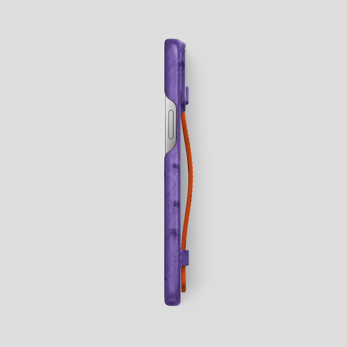 Purple-Orange iPhone 14 Pro Max Handle Case Colore Ostrich with Steel Metal -3 | Purple-Orange-Steel