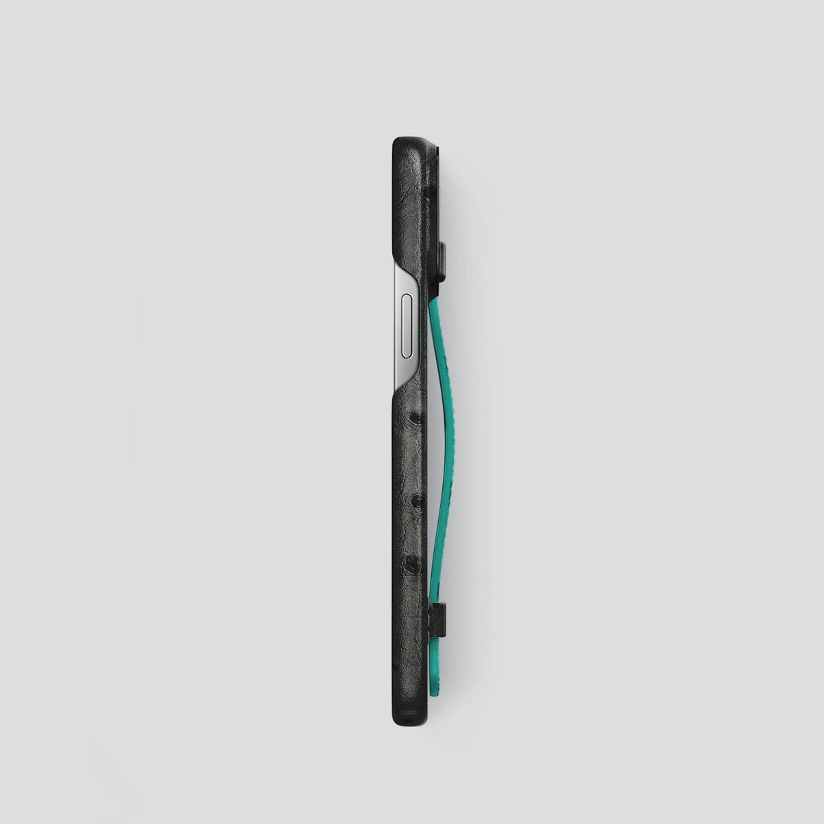 Black-Turquoise iPhone 15 Pro Handle Case Colore Ostrich with Black Metal -3 | Black-Turquoise-Black