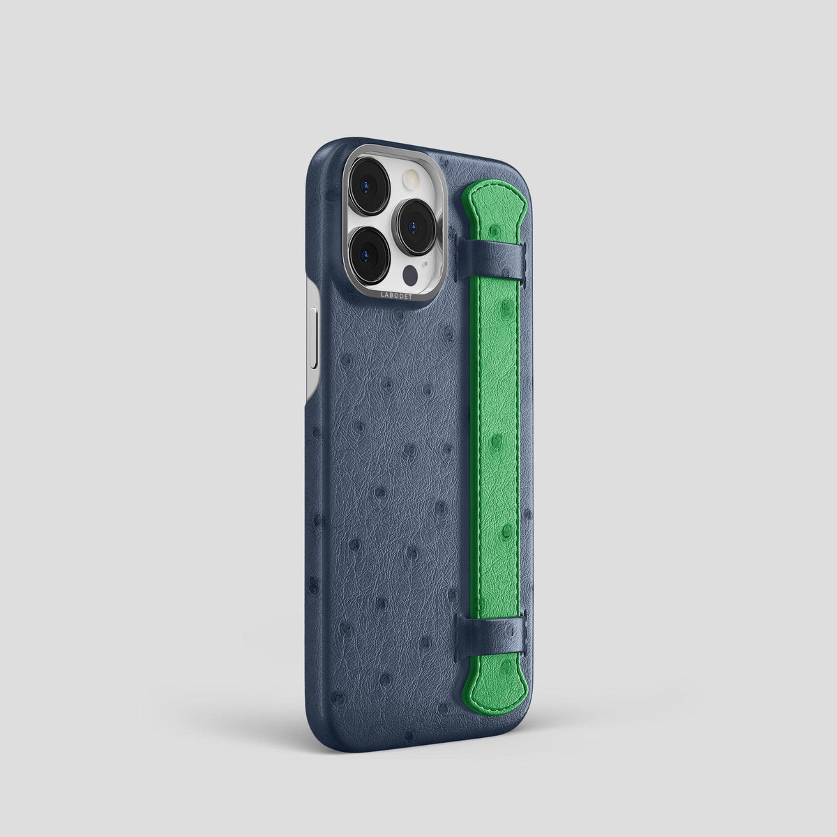 Navy-Blue-Kentucky-Green iPhone 15 Pro Handle Case Colore Ostrich with Steel Metal -2 | Navy-Blue-Kentucky-Green-Steel