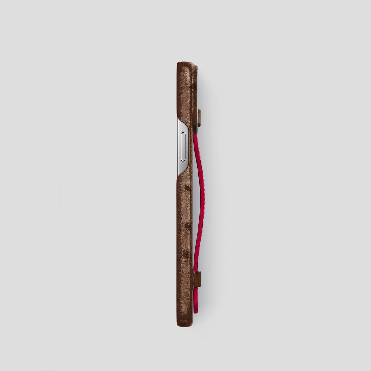 Chocolate-Bordeaux iPhone 14 Pro Handle Case Colore Ostrich with Steel Metal -1 | Chocolate-Bordeaux-Steel