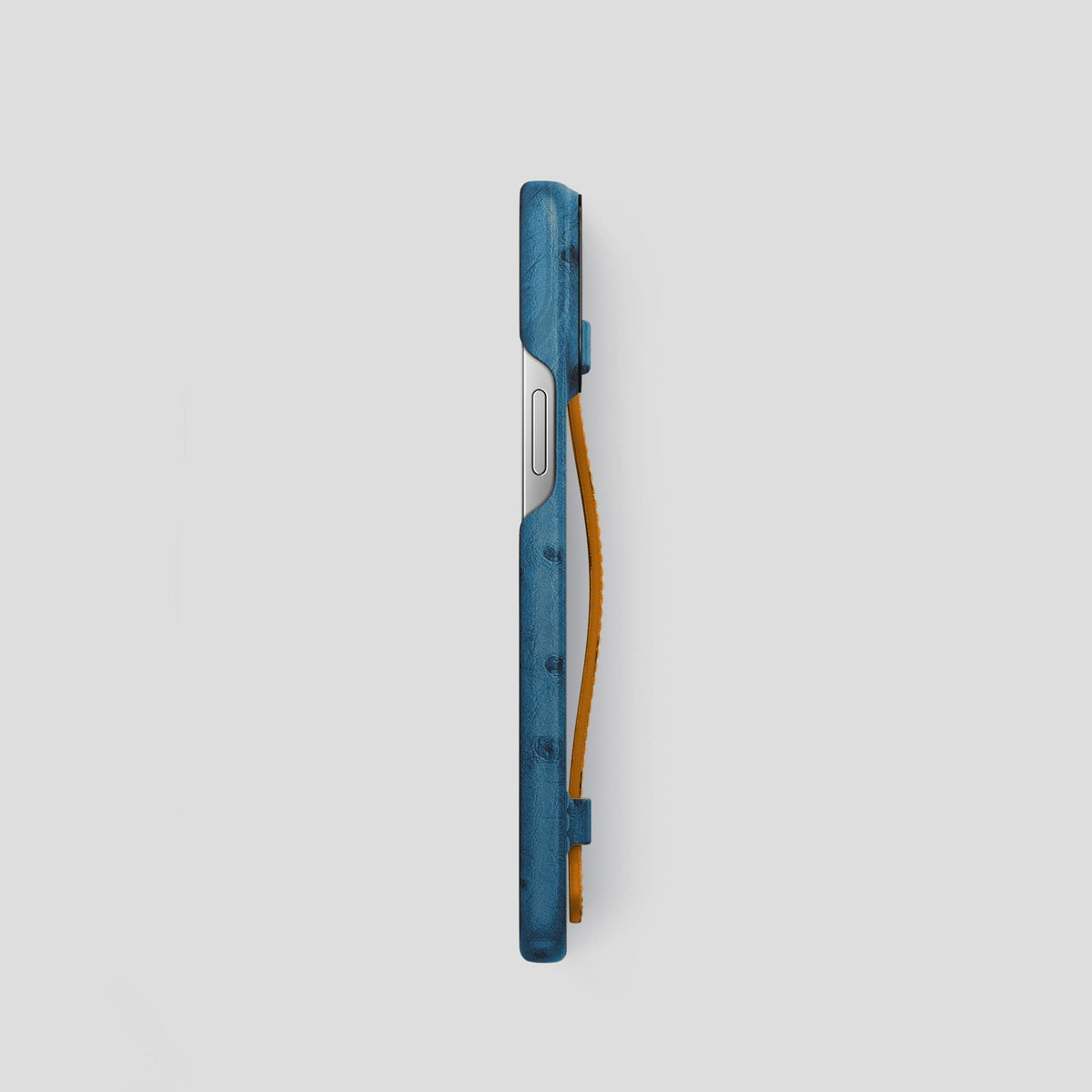 Blue-Jeans-Chestnut iPhone 15 Pro Handle Case Colore Ostrich with Black Metal -3 | Blue-Jeans-Chestnut-Black