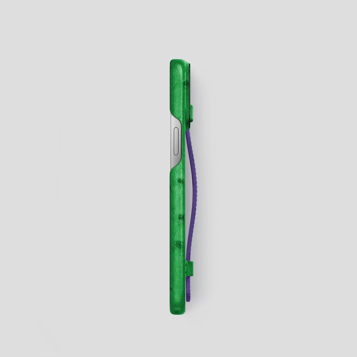 Kentucky-Green-Purple iPhone 15 Pro Handle Case Colore Ostrich with Black Metal -3 | Kentucky-Green-Purple-Black