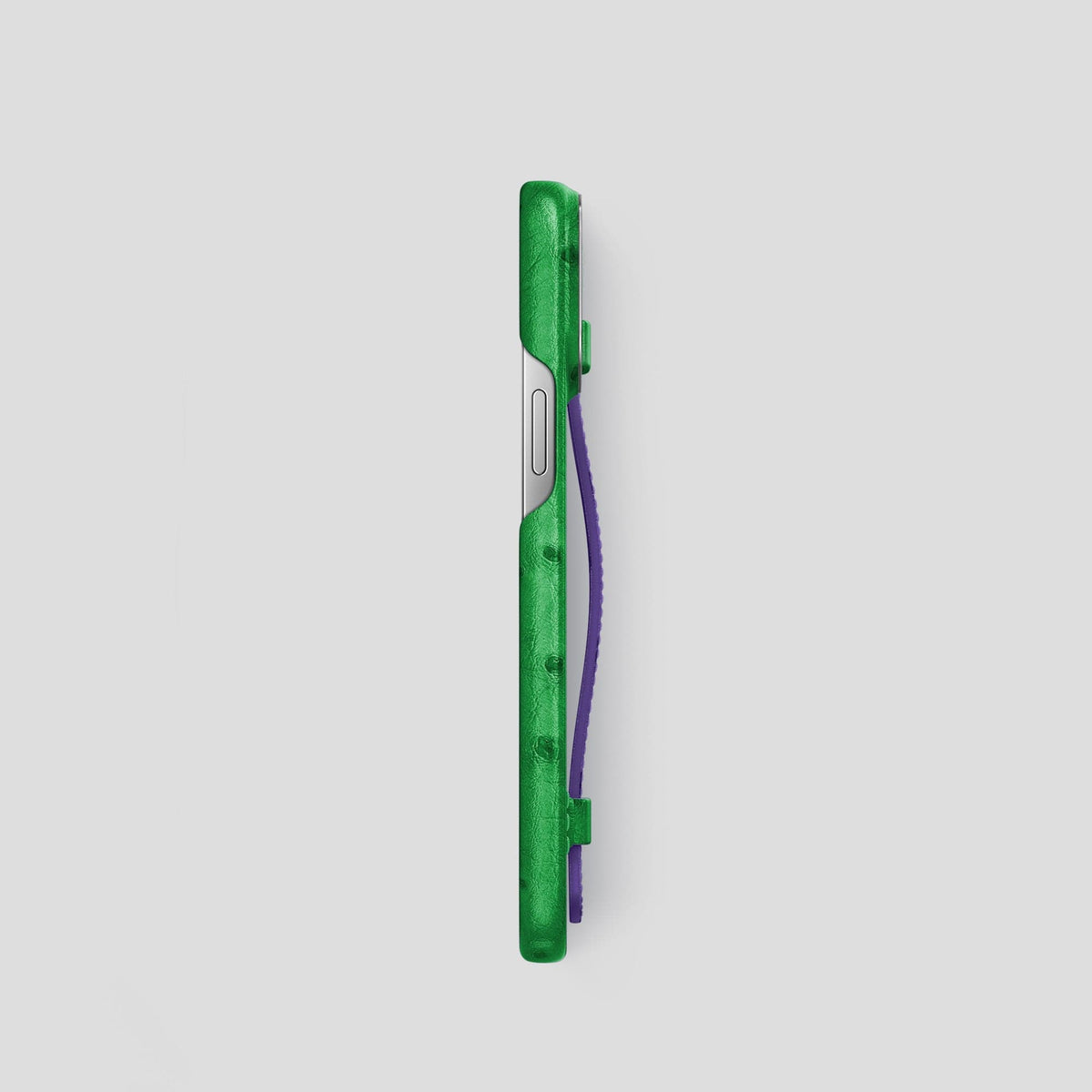 Kentucky-Green-Purple iPhone 14 Pro Handle Case Colore Ostrich with Steel Metal -3 | Kentucky-Green-Purple-Steel