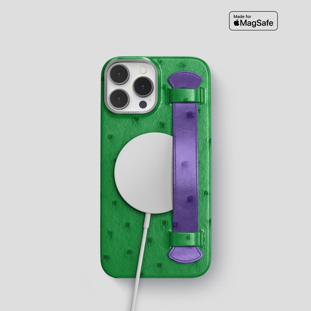 Kentucky-Green-Purple iPhone 14 Pro Handle Case Colore Ostrich with Steel Metal -5 | Kentucky-Green-Purple-Steel