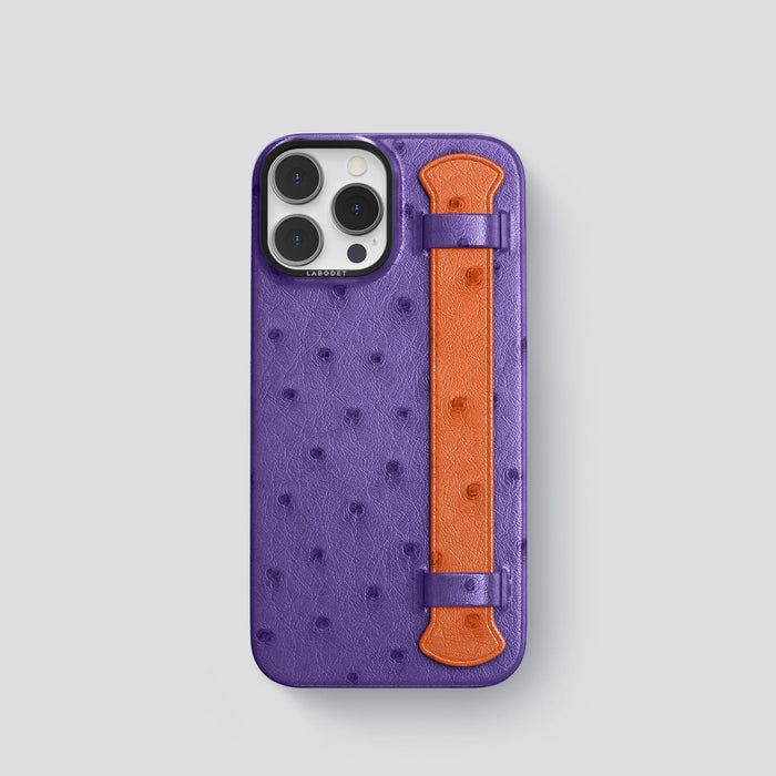 Purple-Orange iPhone 14 Pro Handle Case Colore Ostrich with Black Metal -1 | Purple-Orange-Black