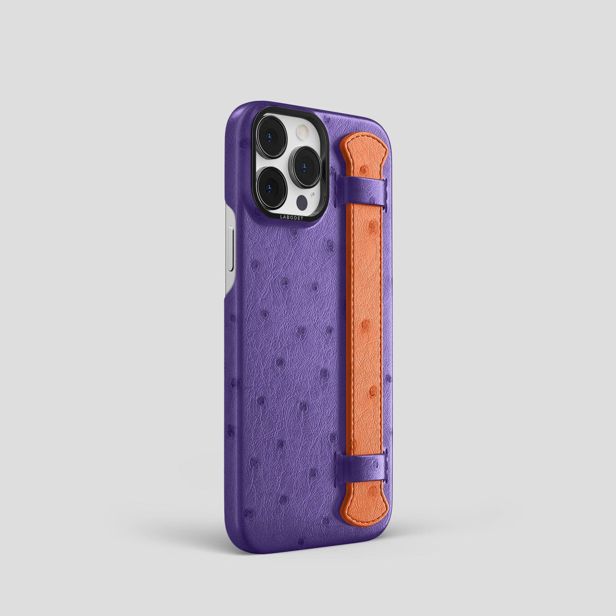 Purple-Orange iPhone 14 Pro Handle Case Colore Ostrich with Black Metal -2 | Purple-Orange-Black