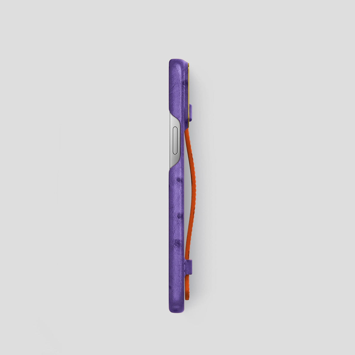Purple-Orange iPhone 14 Pro Handle Case Colore Ostrich with Gold Metal -3 | Purple-Orange-Gold