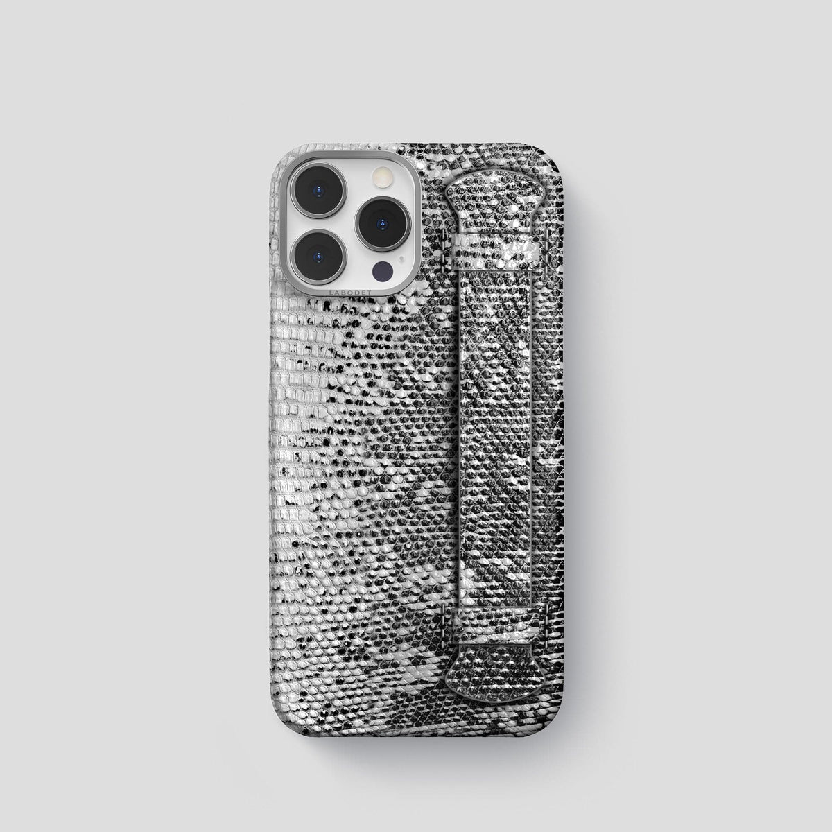 Dark iPhone 14 Pro Himalayan Lizard Strap Case with Steel Metal -1 | Dark-Steel