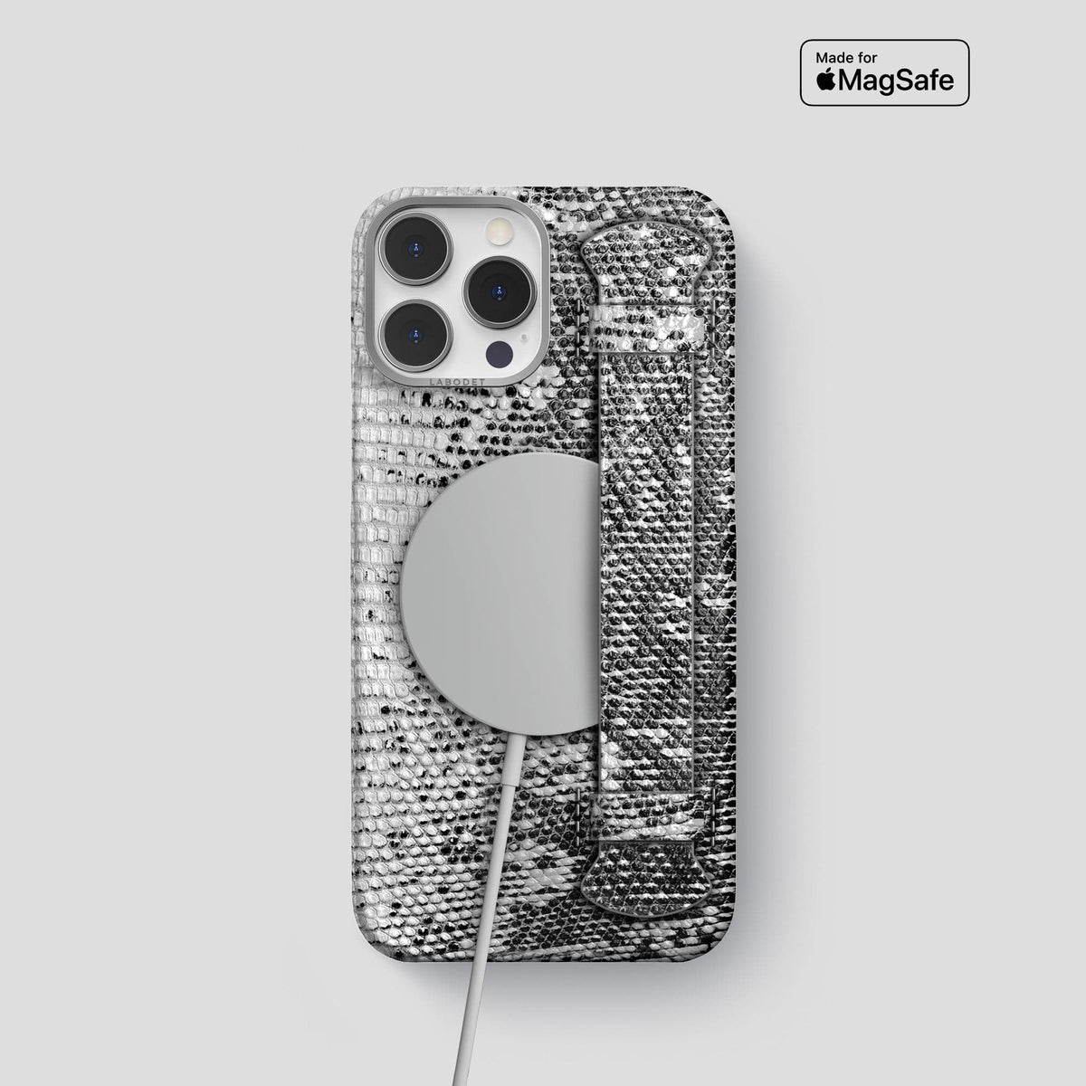 Dark iPhone 14 Pro Himalayan Lizard Strap Case with Steel Metal -5 | Dark-Steel
