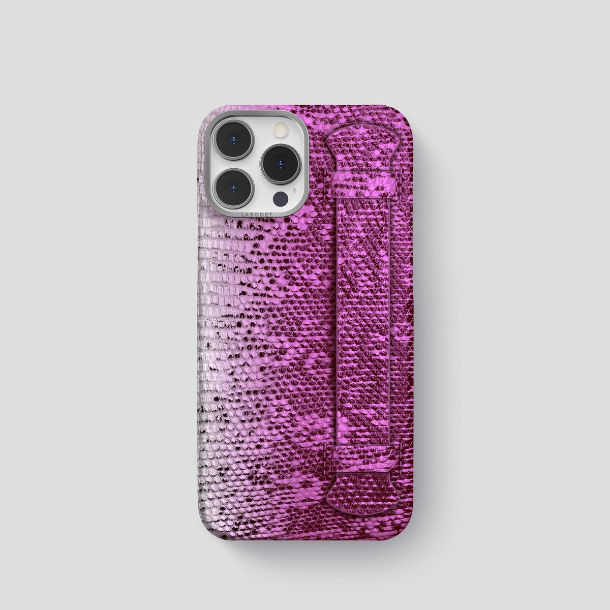 Fuchsia iPhone 14 Pro Himalayan Lizard Strap Case with Steel Metal -1 | Fuchsia-Steel