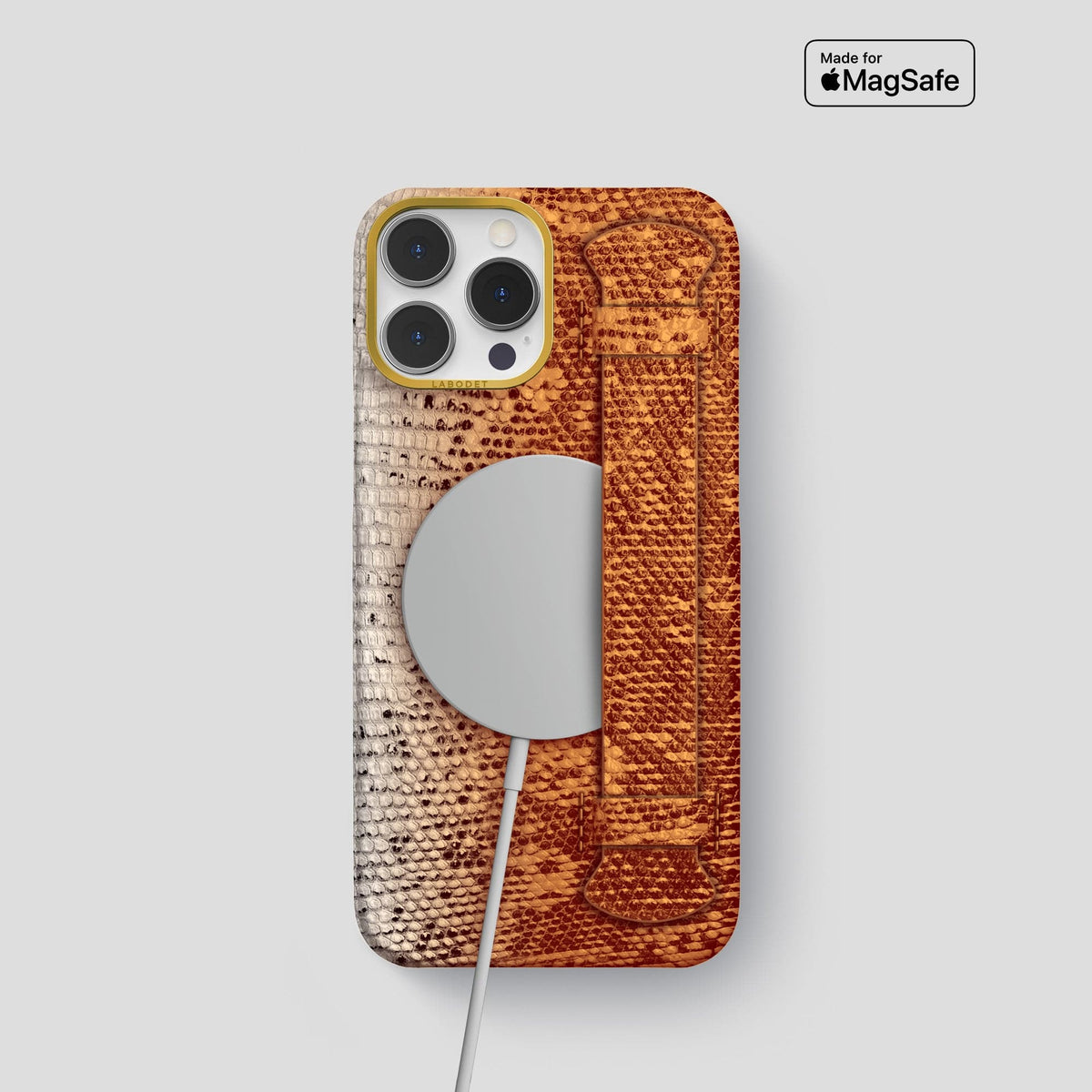 Orange iPhone 14 Pro Himalayan Lizard Strap Case with Gold Metal -5 | Orange-Gold