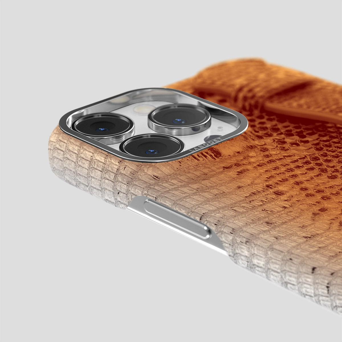 Orange iPhone 14 Pro Himalayan Lizard Strap Case with Steel Metal -6 | Orange-Steel
