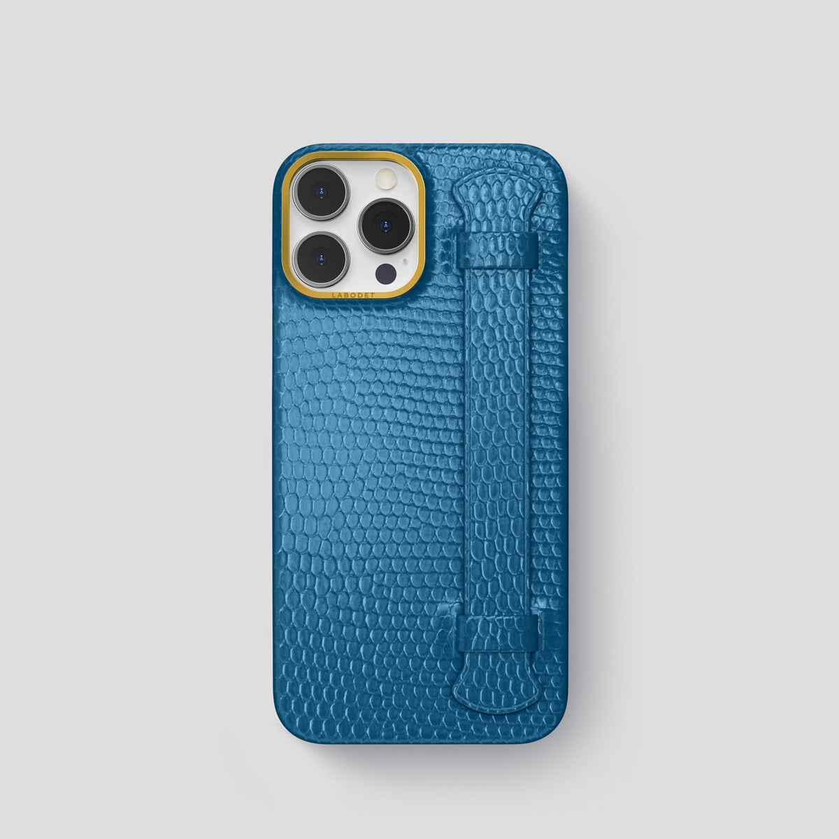 Blue iPhone 14 Pro Strap Case with Gold Metal -1 | Blue-Gold