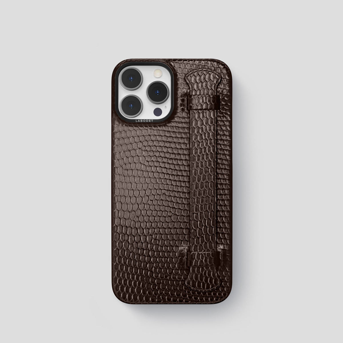 Brown iPhone 14 Pro Strap Case with Black Metal -1 | Brown-Black