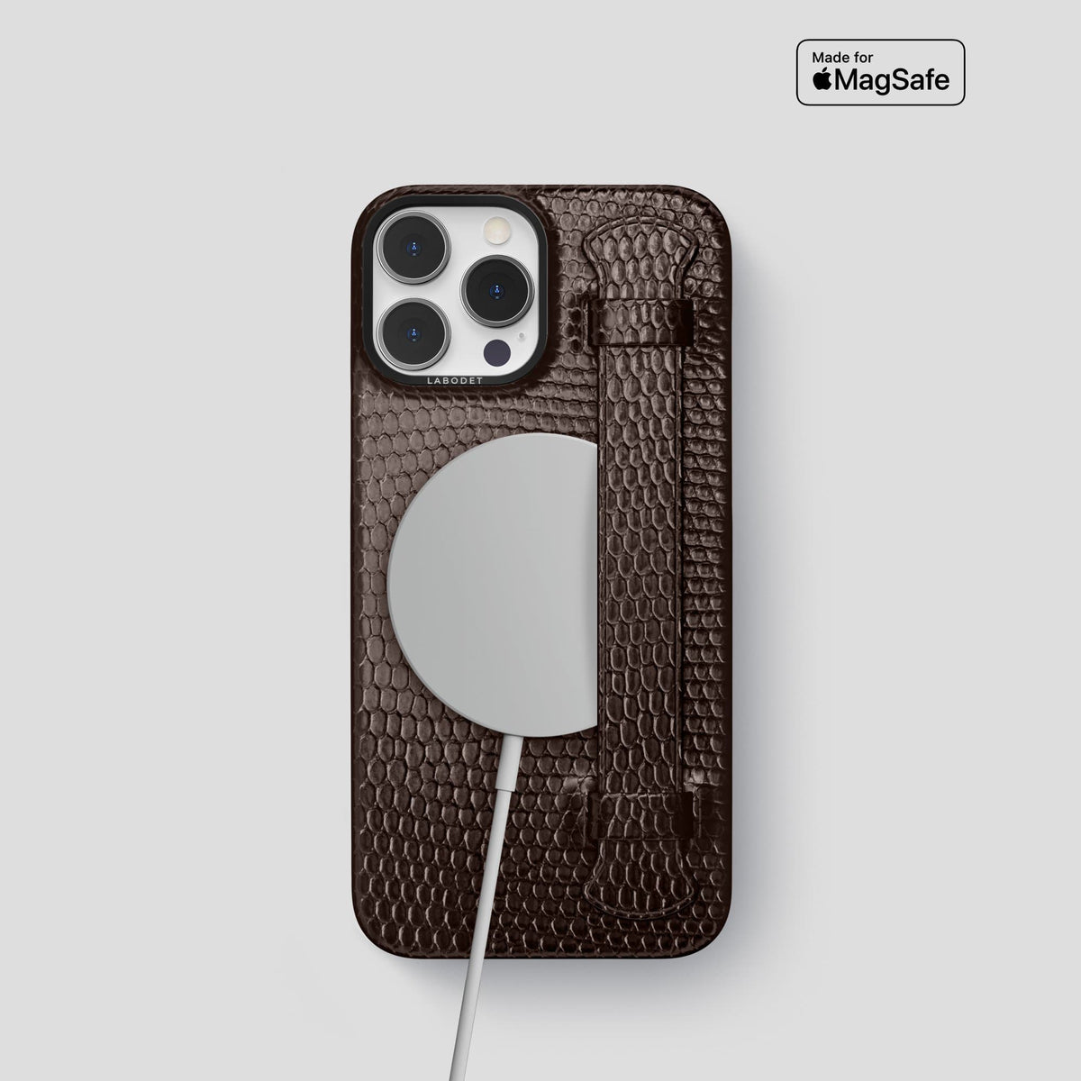 Brown iPhone 14 Pro Strap Case with Black Metal -5 | Brown-Black