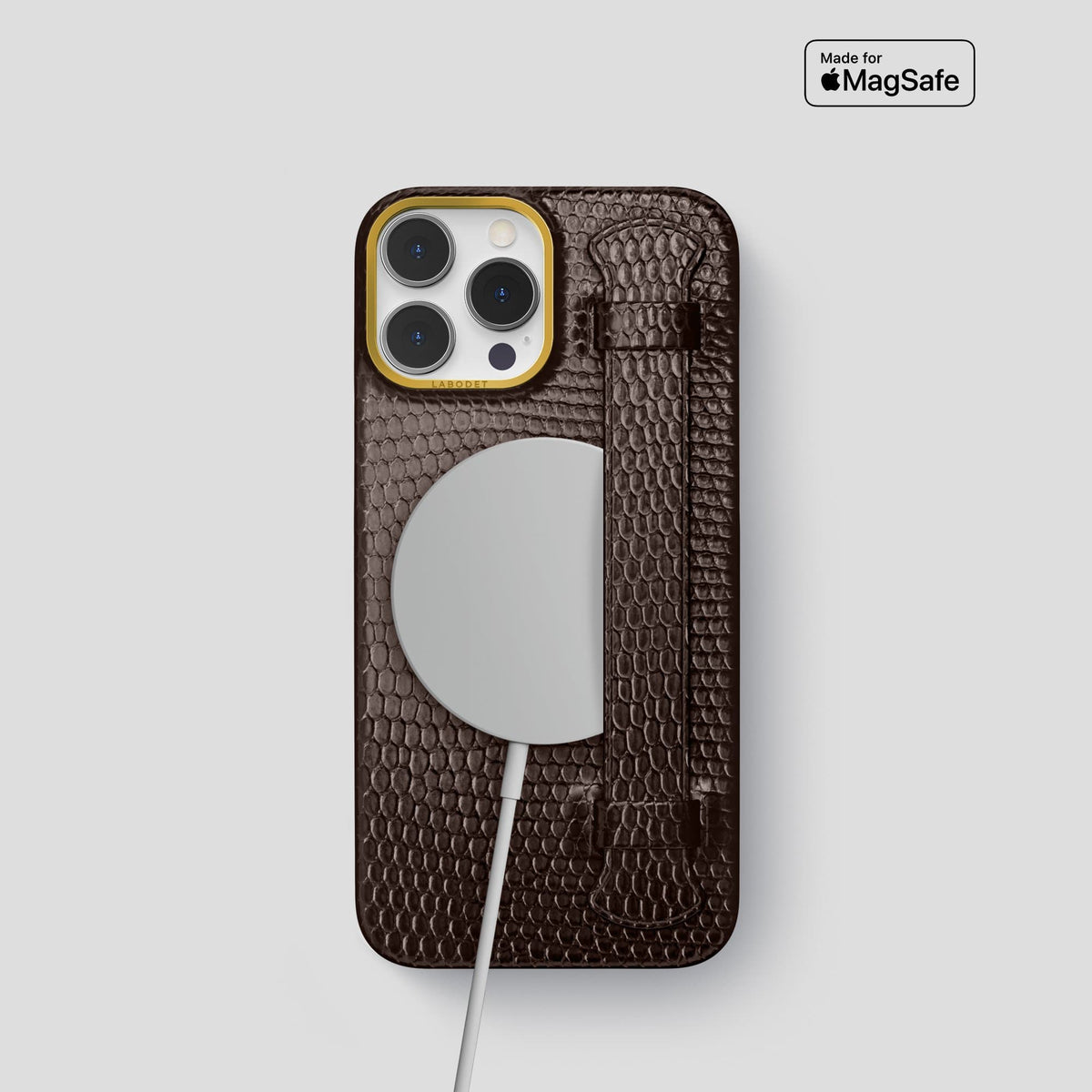 Brown iPhone 14 Pro Strap Case with Gold Metal -5 | Brown-Gold