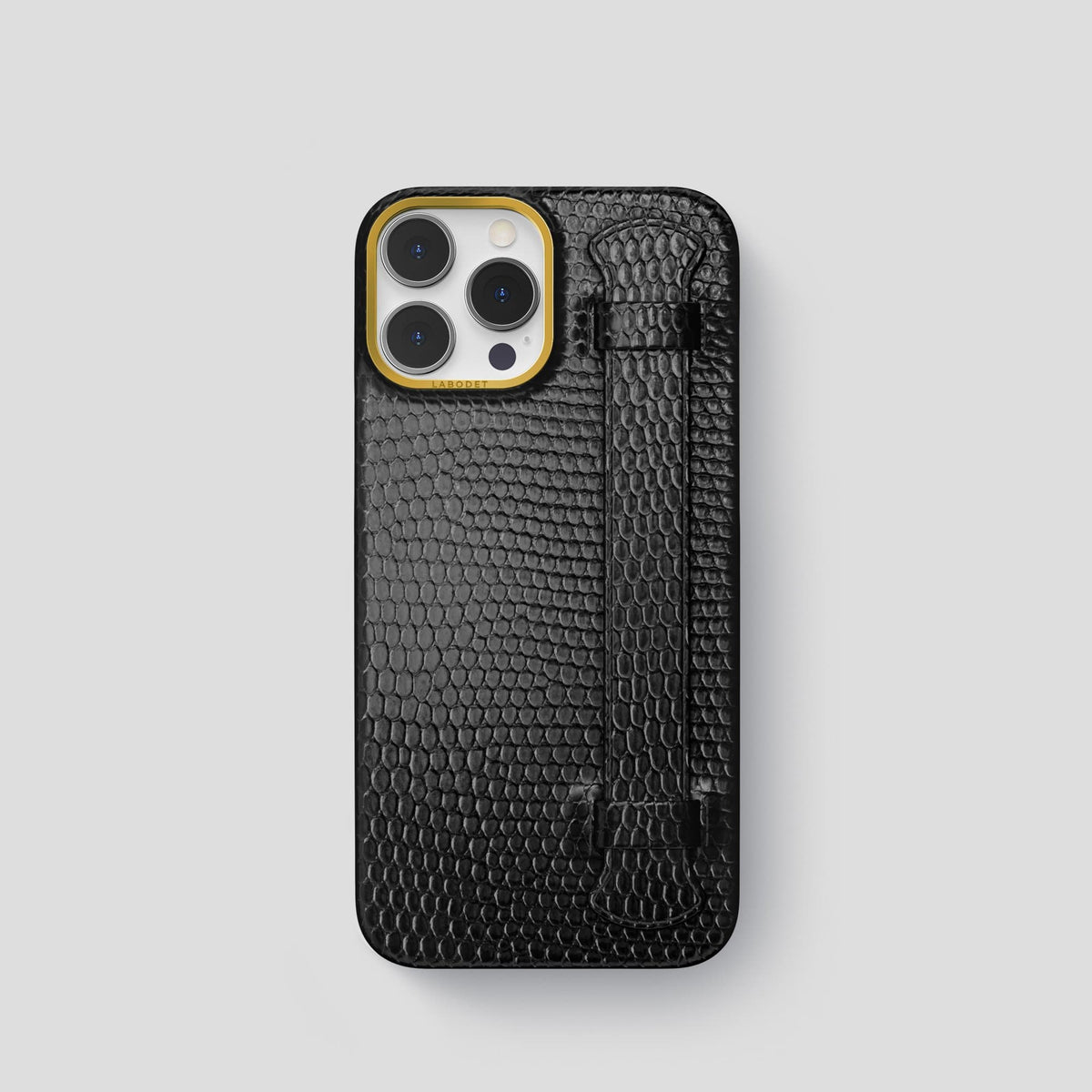 Black iPhone 14 Pro Strap Case with Gold Metal -1 | Black-Gold