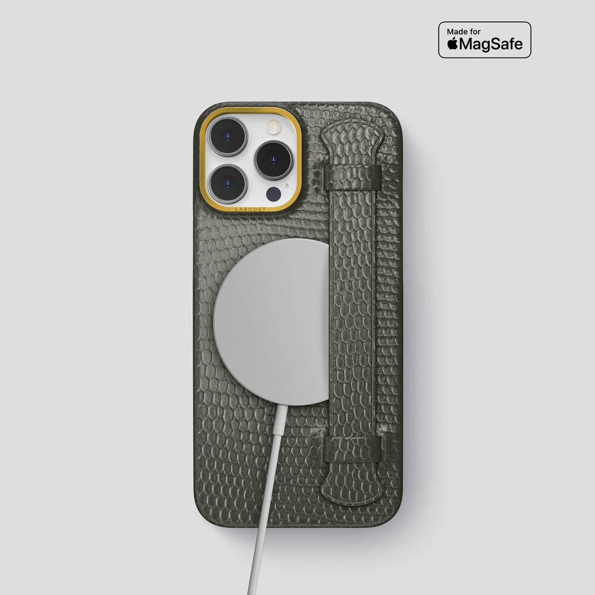 Grey iPhone 14 Pro Strap Case with Gold Metal -5 | Grey-Gold