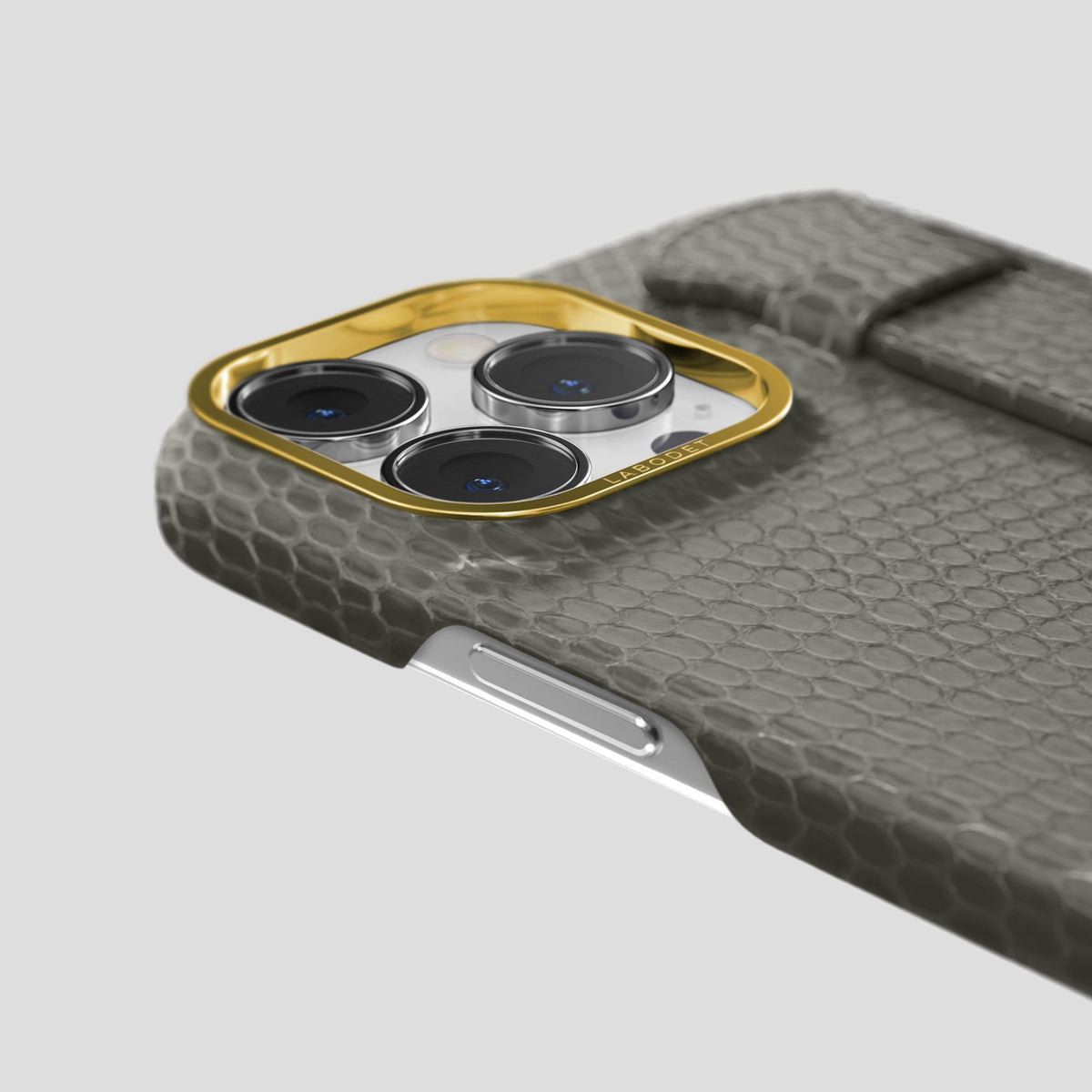 Grey iPhone 14 Pro Strap Case with Gold Metal -6 | Grey-Gold