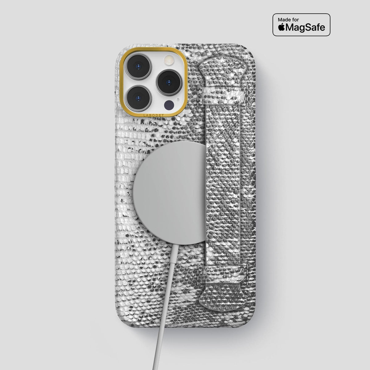 Light iPhone 14 Pro Max Himalayan Lizard Strap Case with Gold Metal -5 | Light-Gold