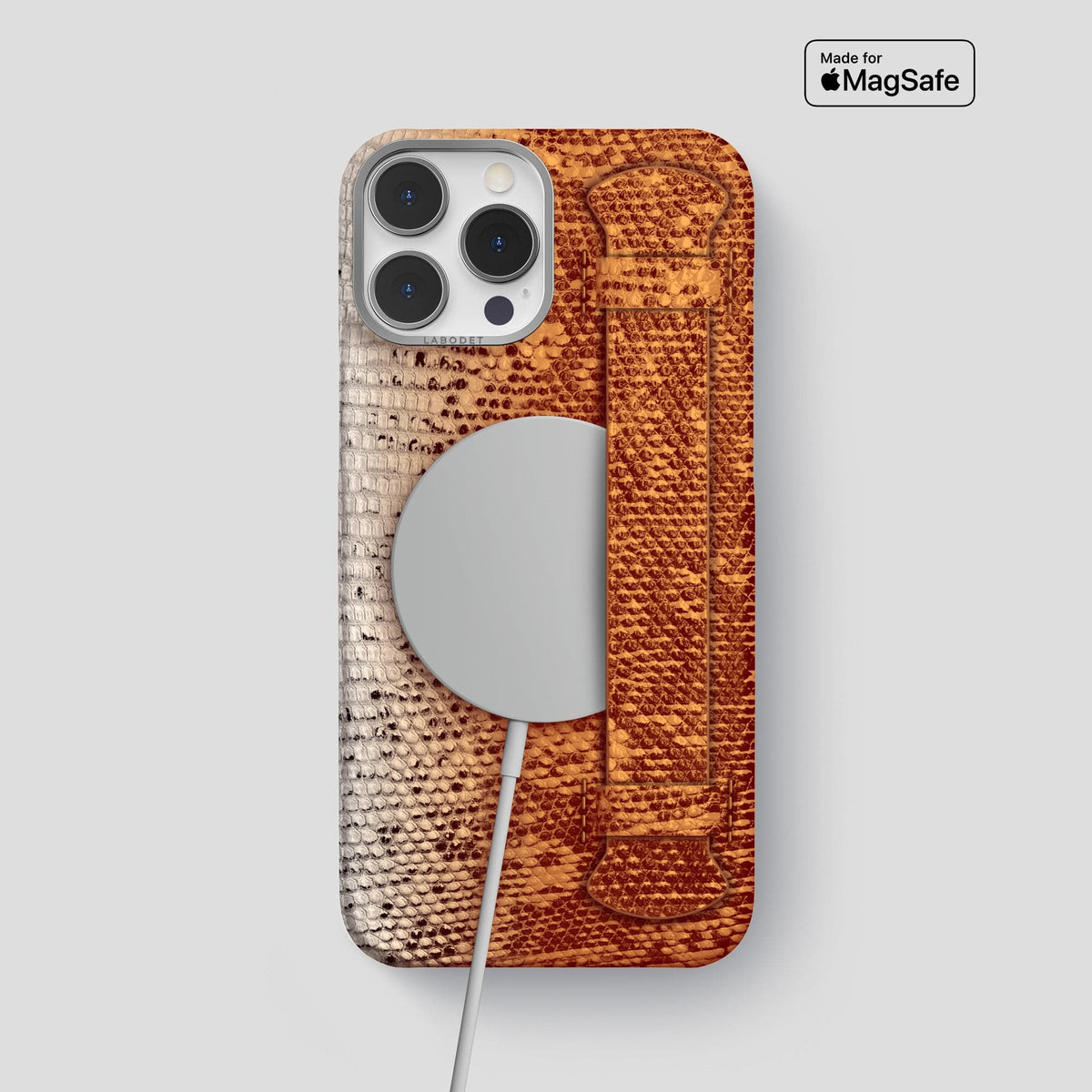 Orange iPhone 14 Pro Max Himalayan Lizard Strap Case with Steel Metal -5 | Orange-Steel