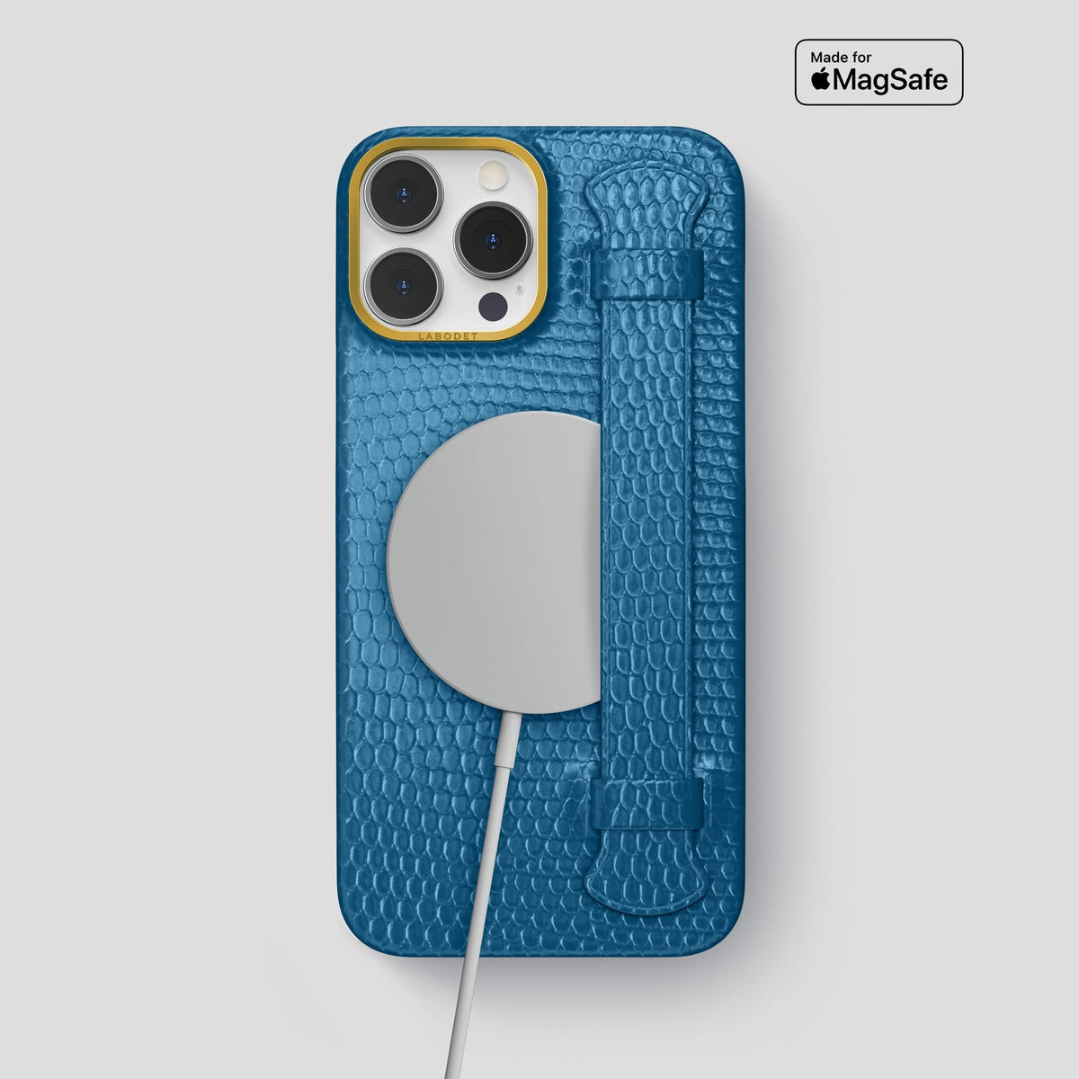 Blue iPhone 14 Pro Max Strap Case with Gold Metal -5 | Blue-Gold