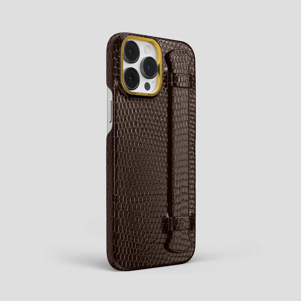 Brown iPhone 14 Pro Max Strap Case with Gold Metal -2 | Brown-Gold