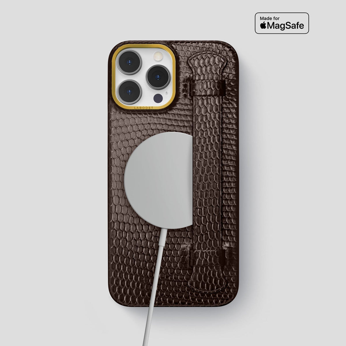 Brown iPhone 14 Pro Max Strap Case with Gold Metal -5 | Brown-Gold