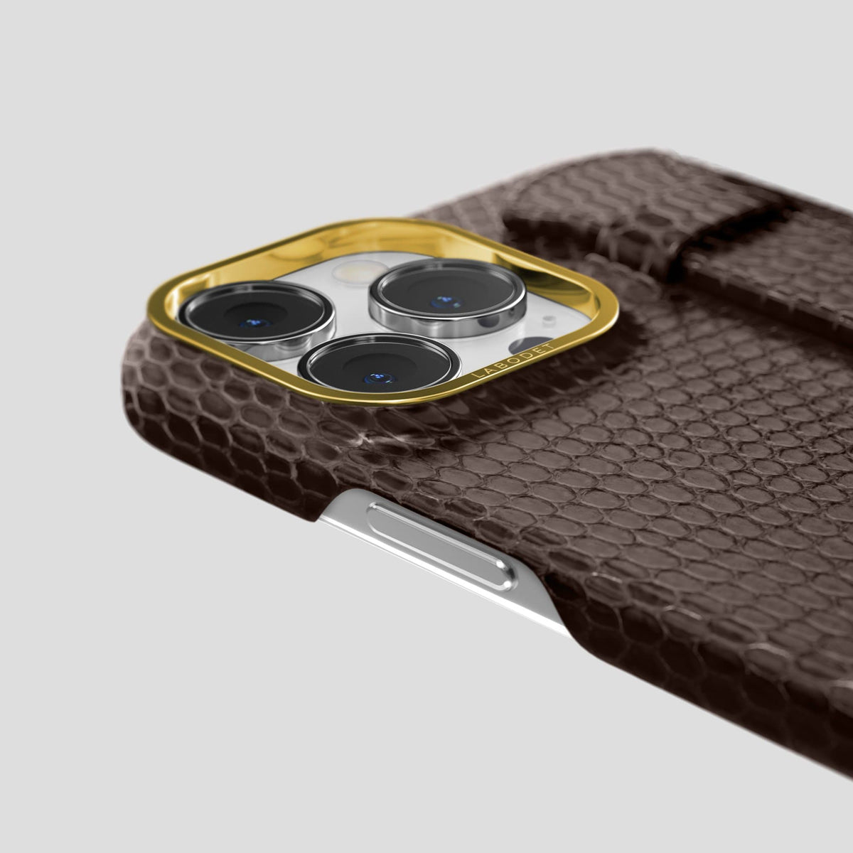 Brown iPhone 14 Pro Max Strap Case with Gold Metal -6 | Brown-Gold