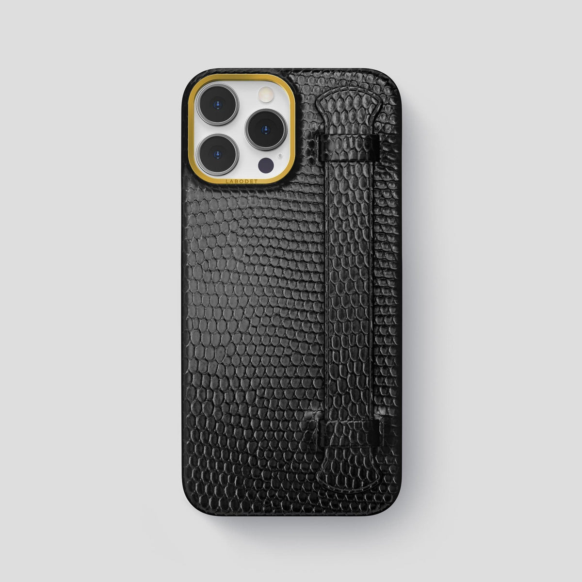 Black iPhone 14 Pro Max Strap Case with Gold Metal -1 | Black-Gold