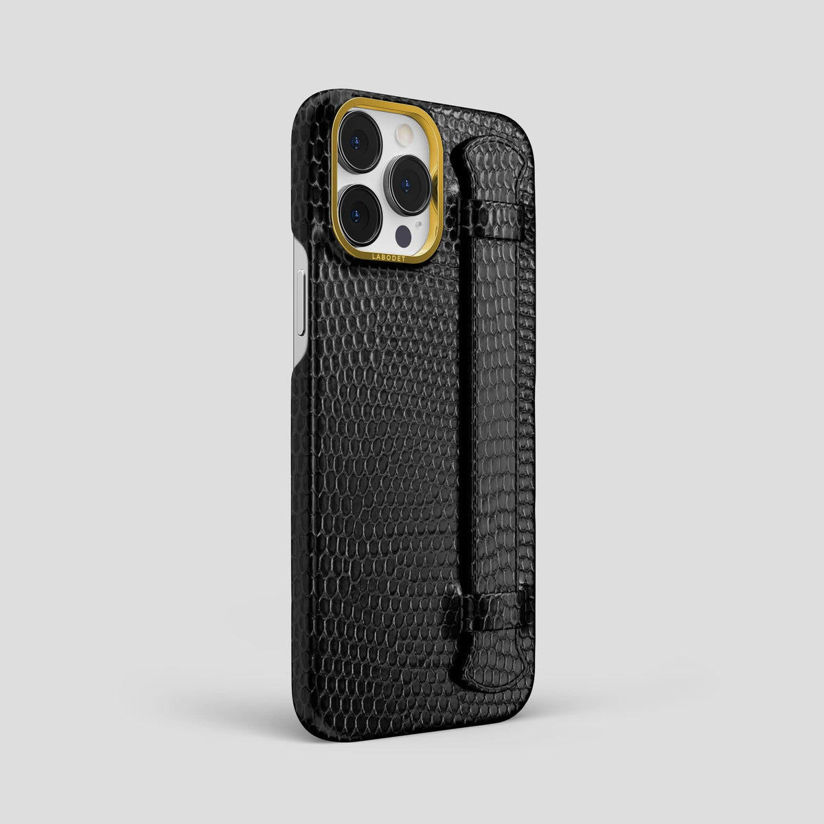 Black iPhone 14 Pro Max Strap Case with Gold Metal -2 | Black-Gold