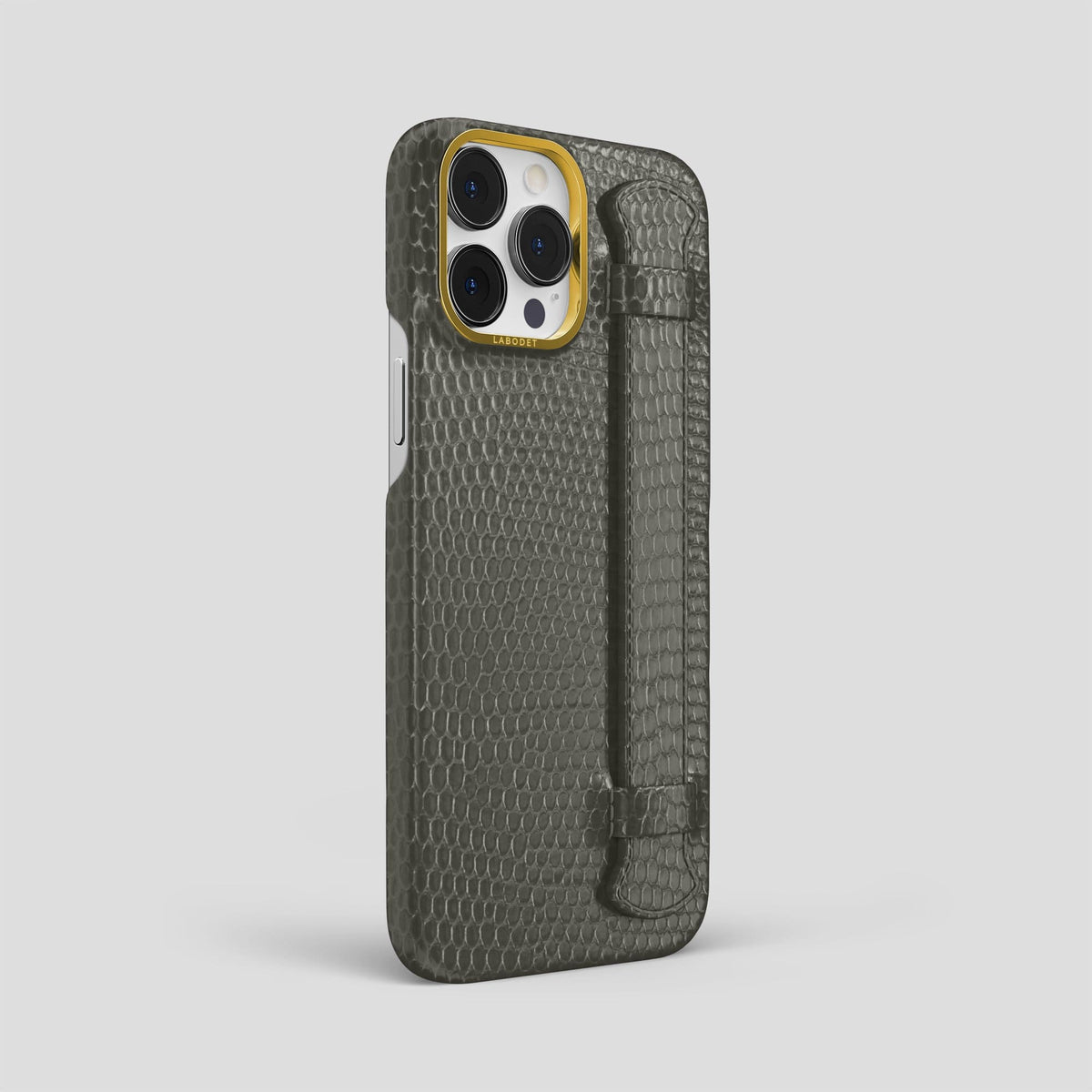 Grey iPhone 14 Pro Max Strap Case with Gold Metal -2 | Grey-Gold